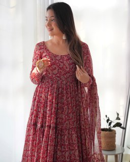 Wedding Wear Rani Color Heavy Fox Georgette Gown For Women