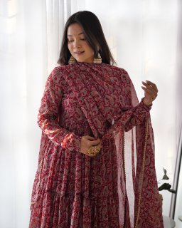 Wedding Wear Rani Color Heavy Fox Georgette Gown For Women