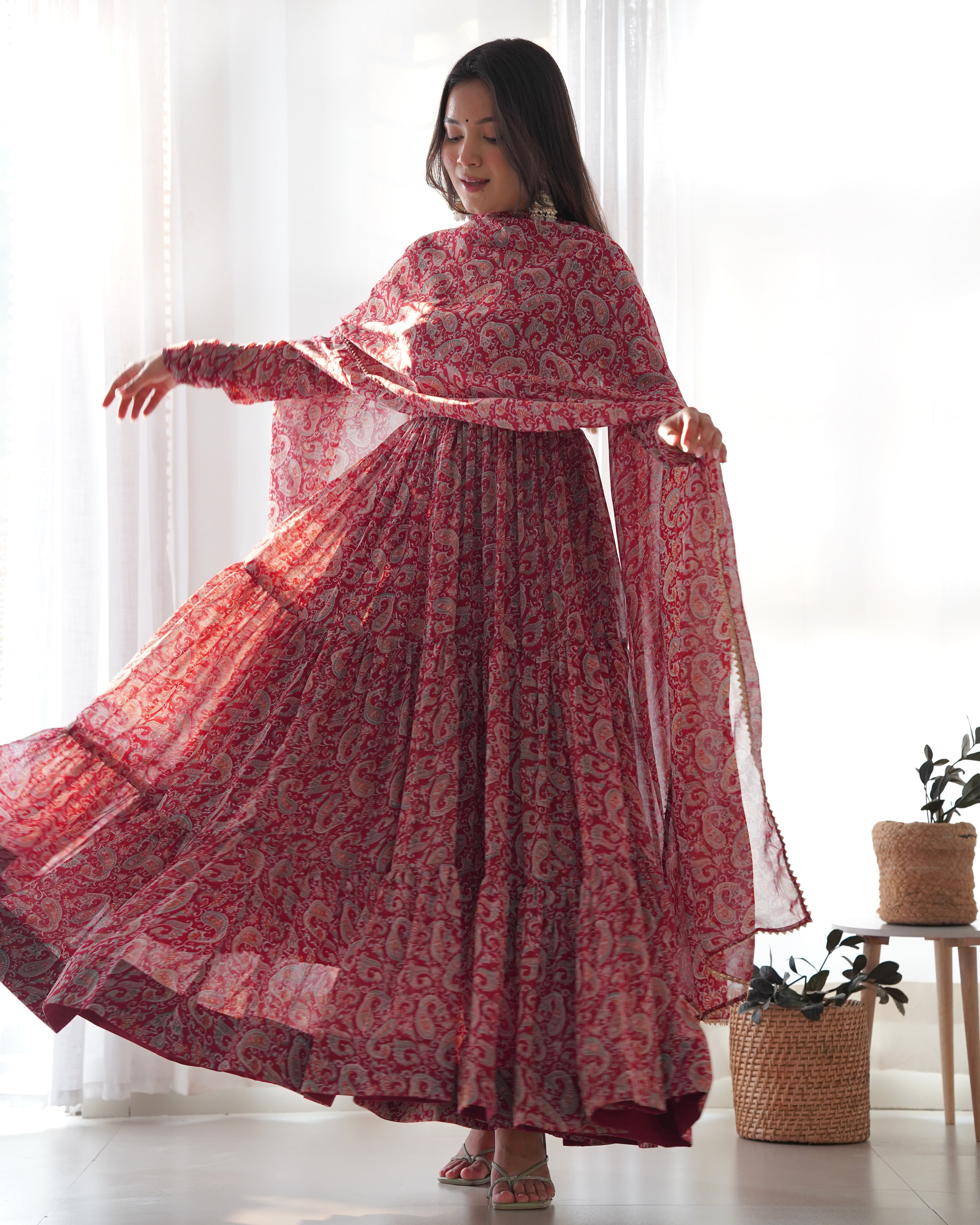 Wedding Wear Rani Color Heavy Fox Georgette Gown For Women