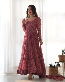 Wedding Wear Rani Color Heavy Fox Georgette Gown For Women