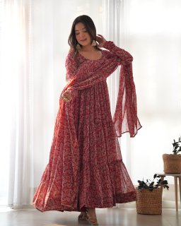 Wedding Wear Rani Color Heavy Fox Georgette Gown For Women