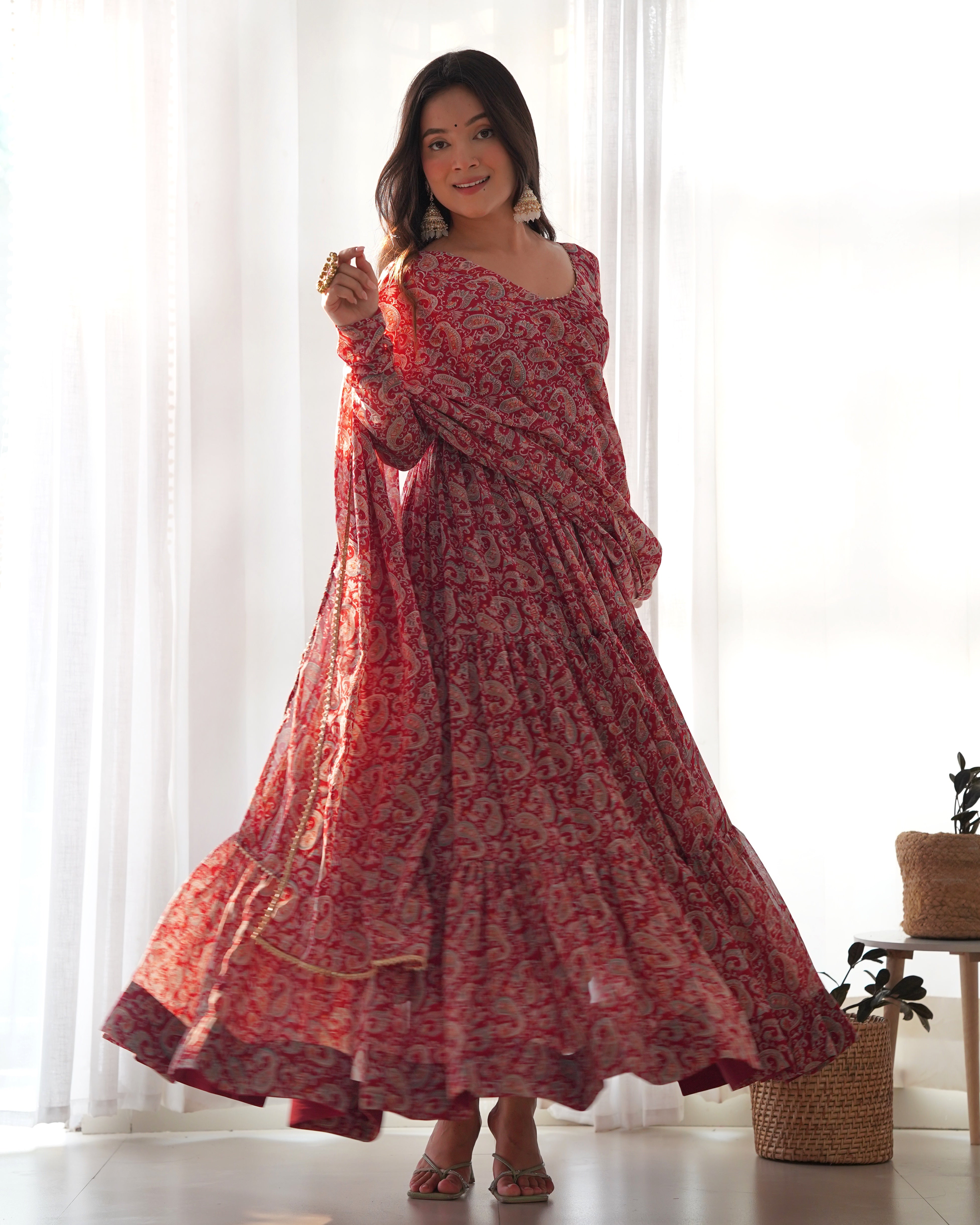 Wedding Wear Rani Color Heavy Fox Georgette Gown For Women