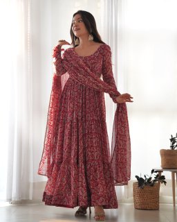 Wedding Wear Rani Color Heavy Fox Georgette Gown For Women