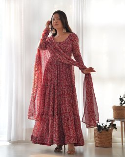 Wedding Wear Rani Color Heavy Fox Georgette Gown For Women