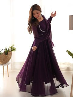 Party Wear Purple Color Heavy Fox Georgette Gown For Girls