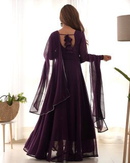 Party Wear Purple Color Heavy Fox Georgette Gown For Girls