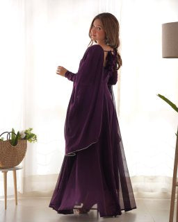 Party Wear Purple Color Heavy Fox Georgette Gown For Girls
