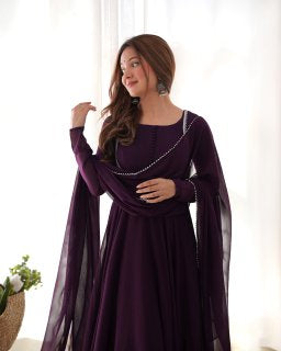 Party Wear Purple Color Heavy Fox Georgette Gown For Girls