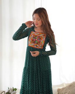 Festival Wear Green Color Heavy Fox Georgette Gown For Girls
