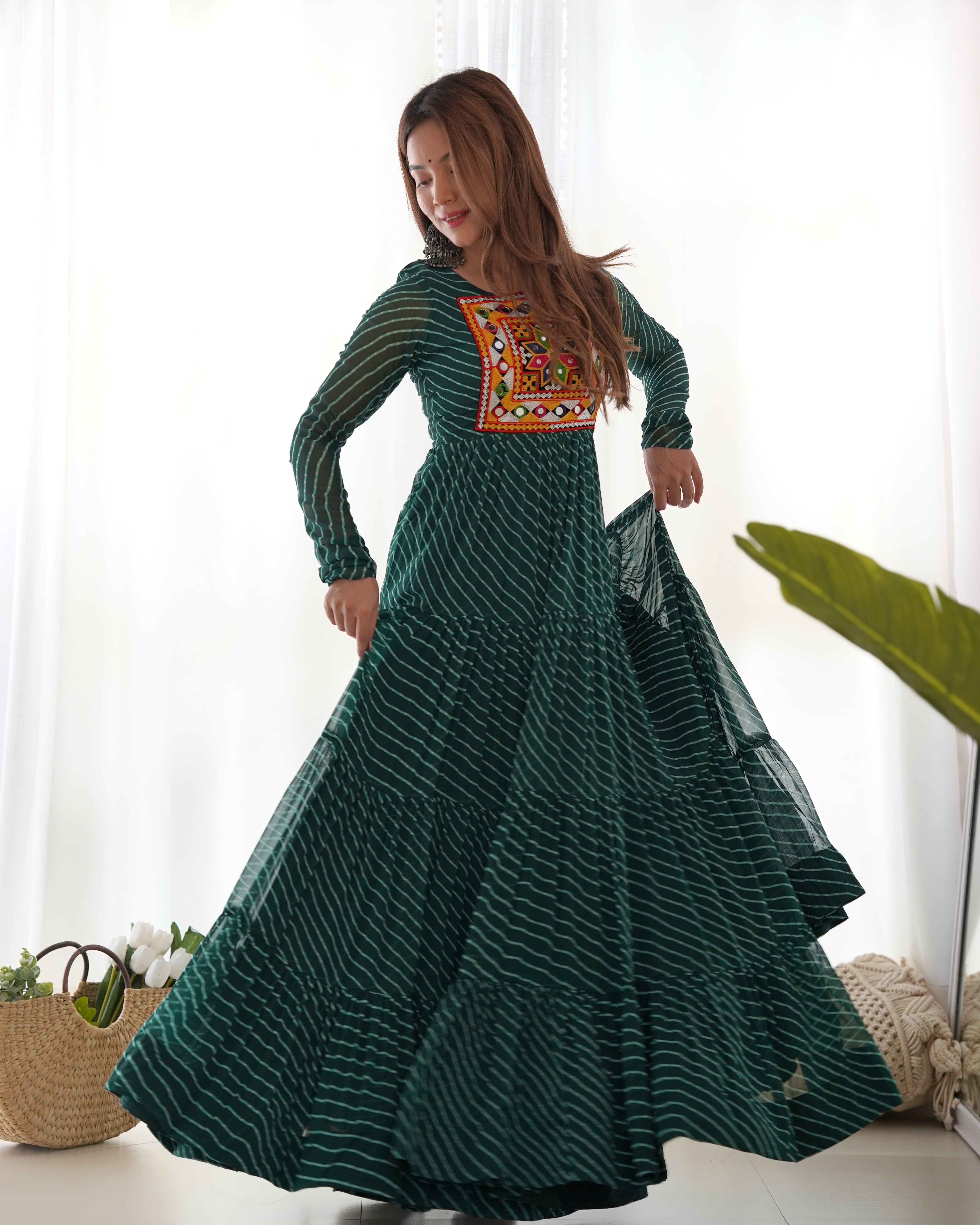 Festival Wear Green Color Heavy Fox Georgette Gown For Girls