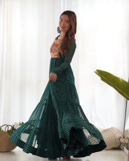 Festival Wear Green Color Heavy Fox Georgette Gown For Girls