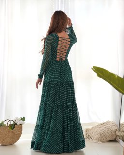 Festival Wear Green Color Heavy Fox Georgette Gown For Girls