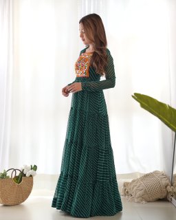 Festival Wear Green Color Heavy Fox Georgette Gown For Girls