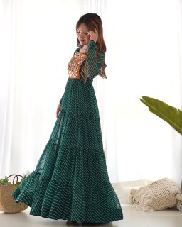 Festival Wear Green Color Heavy Fox Georgette Gown For Girls