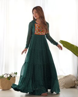 Festival Wear Green Color Heavy Fox Georgette Gown For Girls