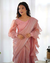 Wedding Wear Pink Color Jimmy Choo Organza Saree For Girls