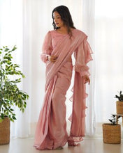 Wedding Wear Pink Color Jimmy Choo Organza Saree For Girls