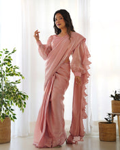 Wedding Wear Pink Color Jimmy Choo Organza Saree For Girls