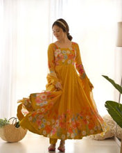 Festival Wear Yellow Color Soft Organza Silk Gown For Girls