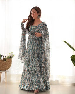 Party Wear Light Blue Color Heavy Fox Georgette Gown For Girls