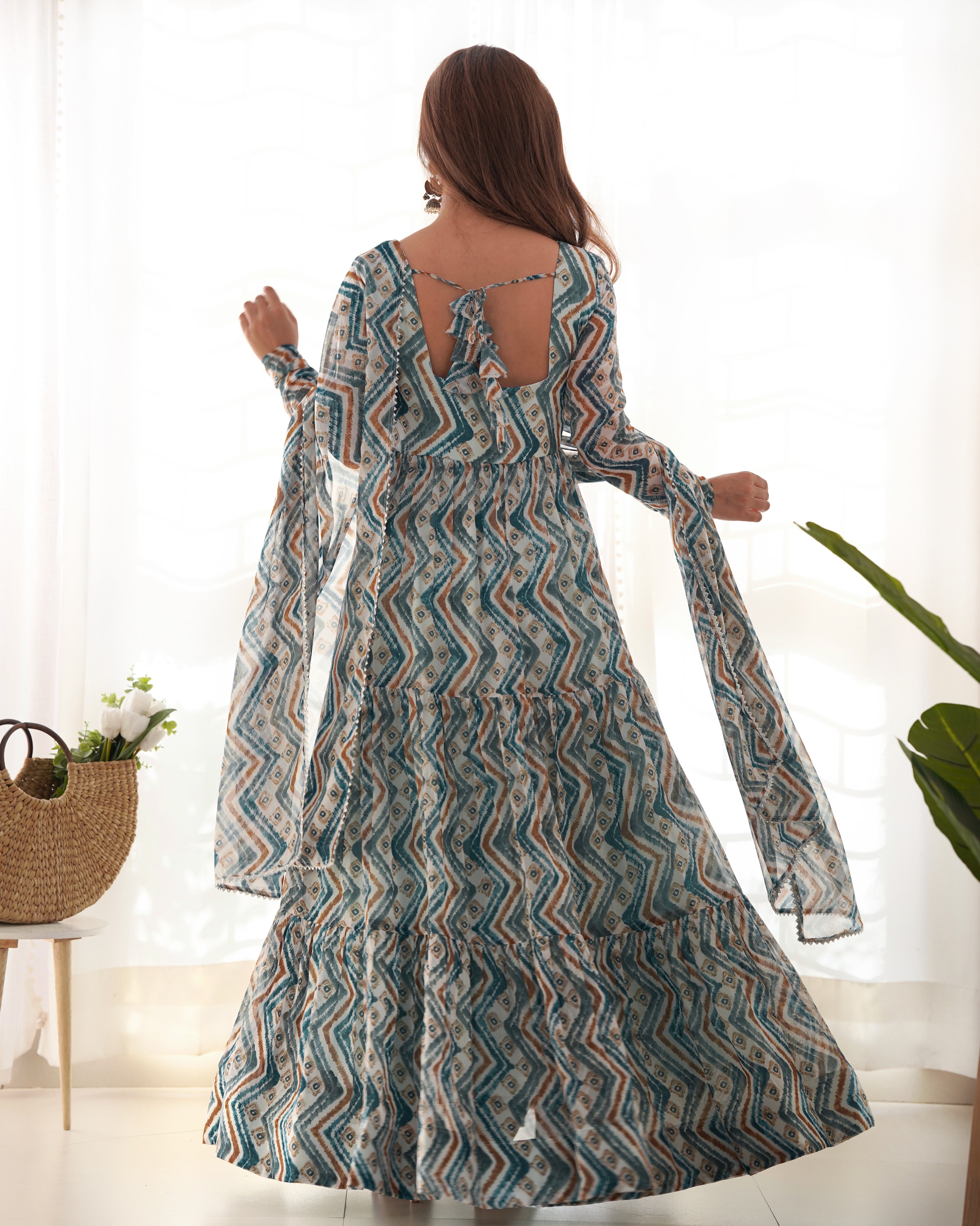 Party Wear Light Blue Color Heavy Fox Georgette Gown For Girls