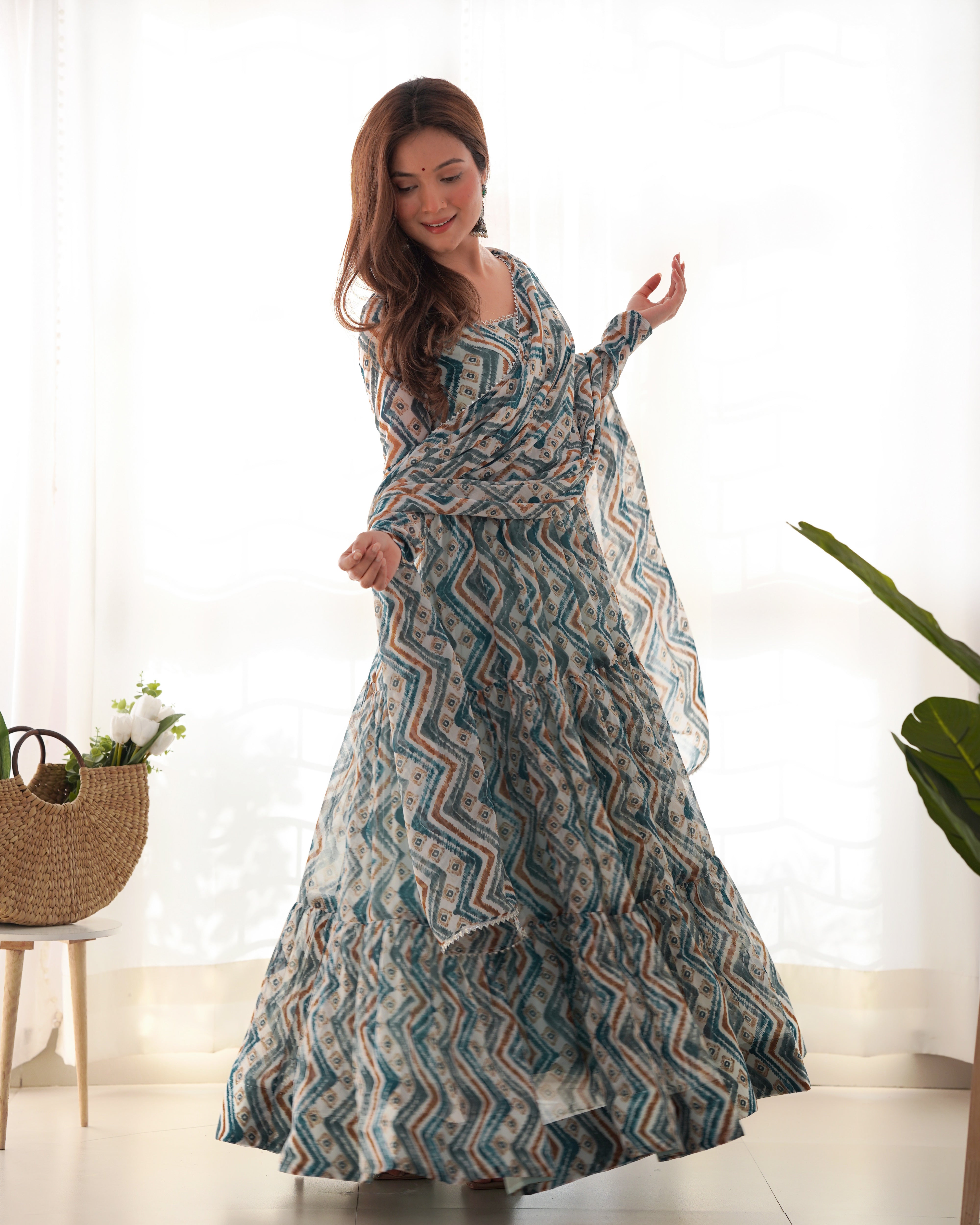 Party Wear Light Blue Color Heavy Fox Georgette Gown For Girls
