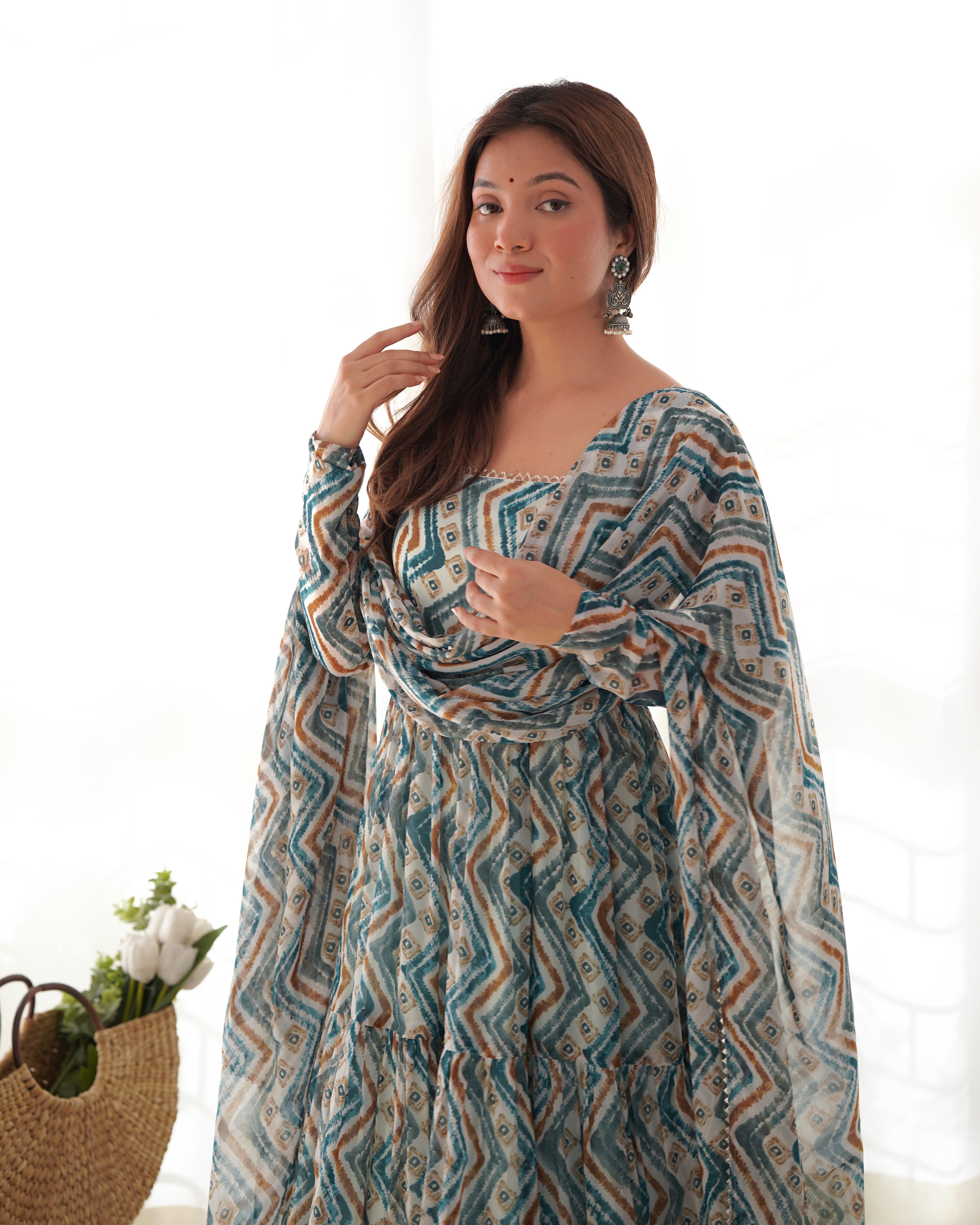 Party Wear Light Blue Color Heavy Fox Georgette Gown For Girls