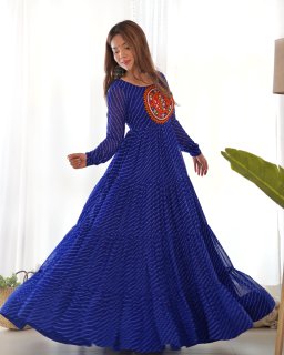 Wedding Wear Blue Color Heavy Fox Georgette Gown For Girls