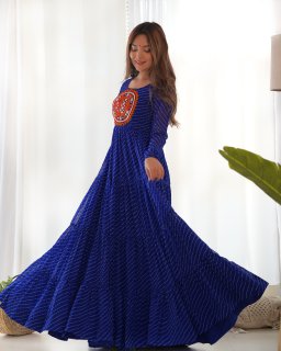 Wedding Wear Blue Color Heavy Fox Georgette Gown For Girls