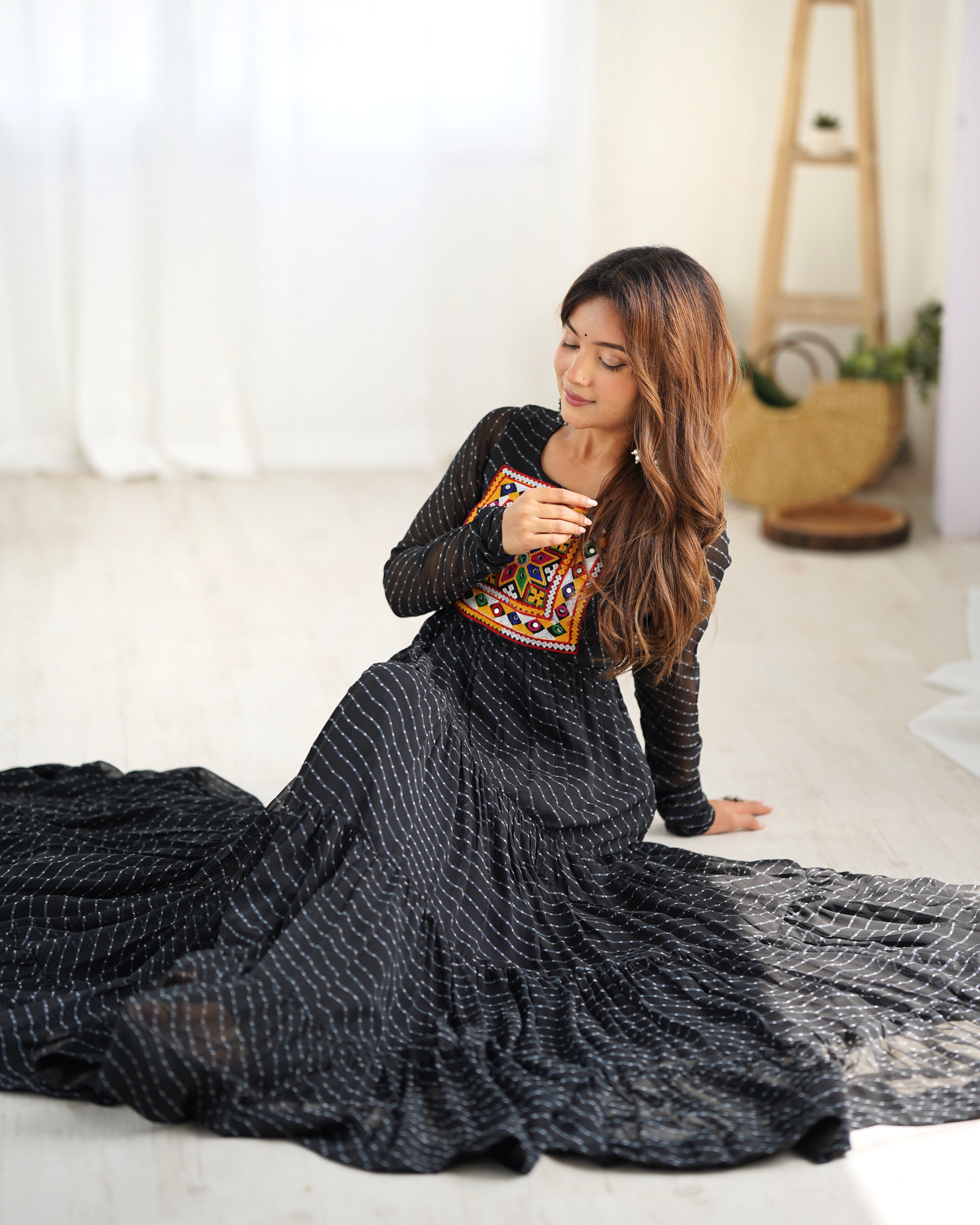 Festival Wear Black Color Heavy Fox Georgette Gown For Girls