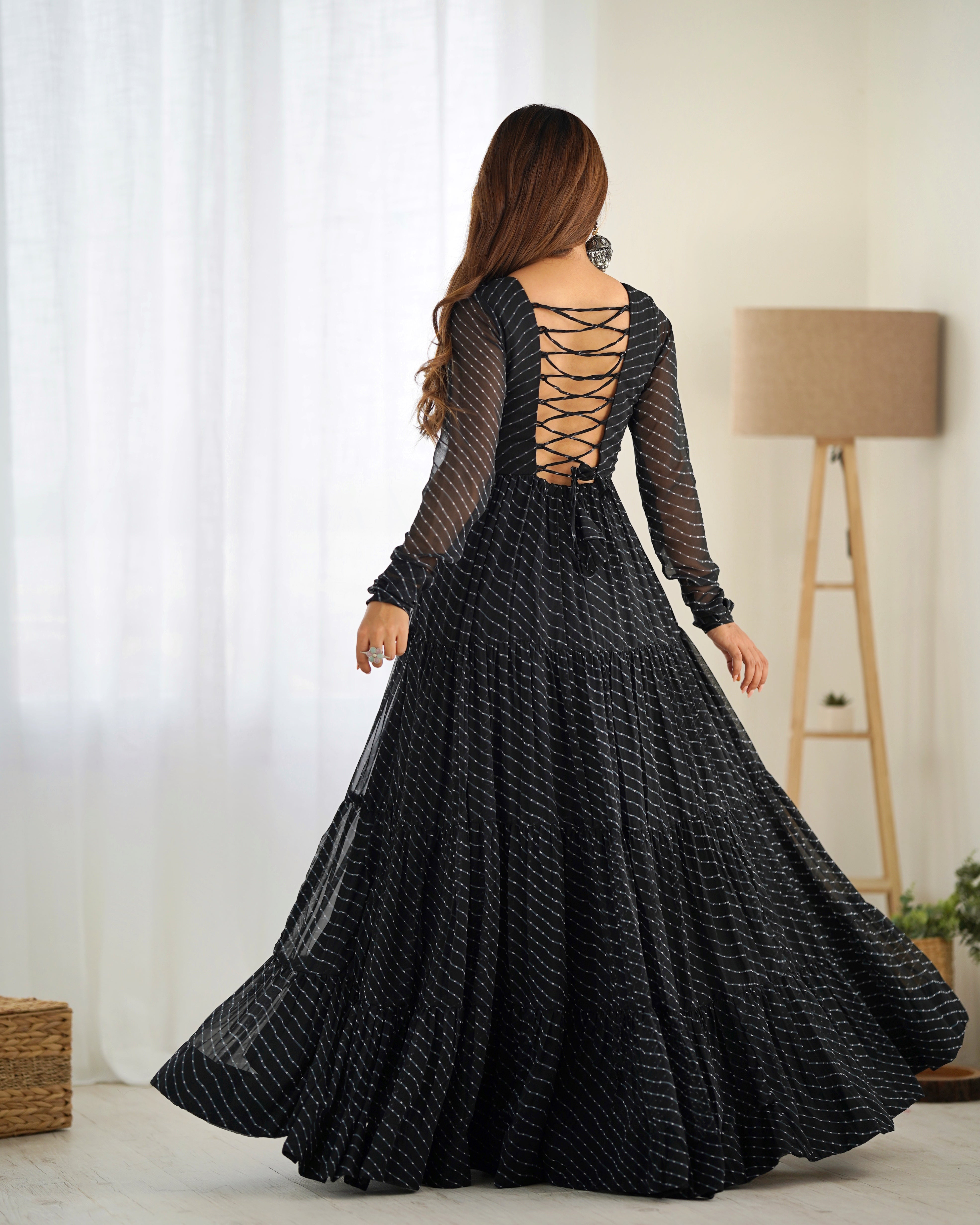 Festival Wear Black Color Heavy Fox Georgette Gown For Girls