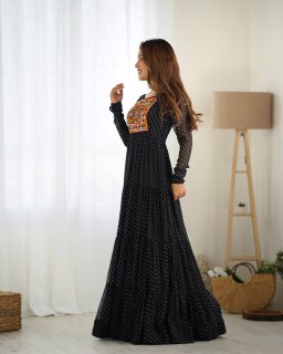 Festival Wear Black Color Heavy Fox Georgette Gown For Girls