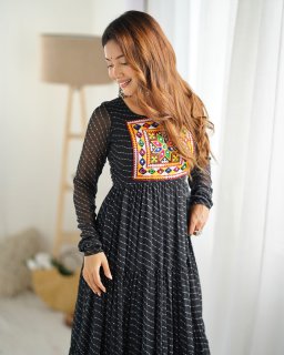 Festival Wear Black Color Heavy Fox Georgette Gown For Girls