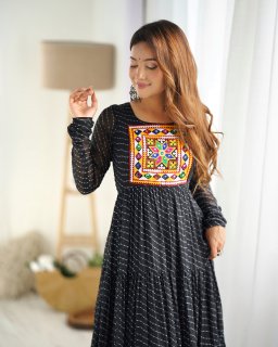 Festival Wear Black Color Heavy Fox Georgette Gown For Girls