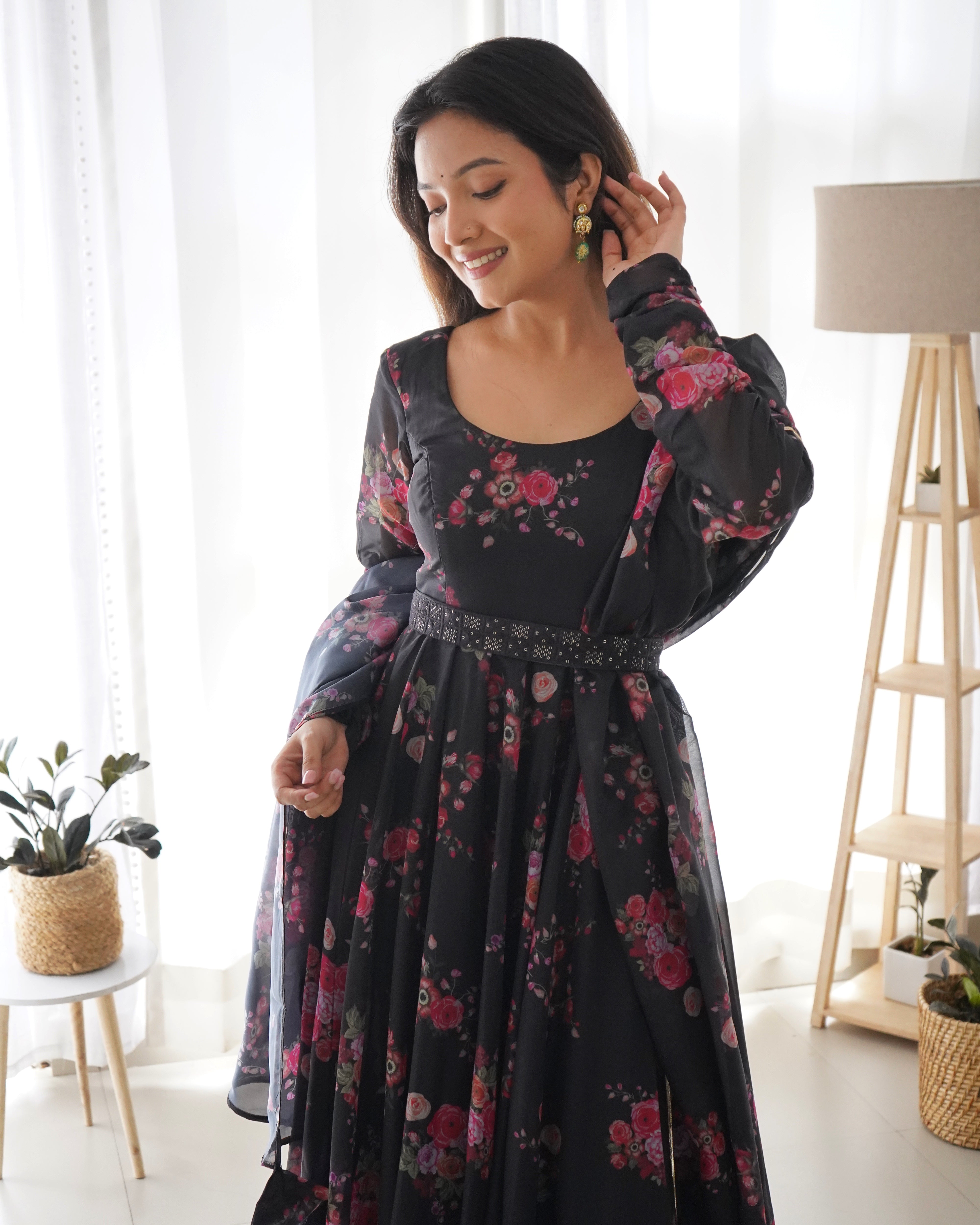 Wedding Wear Black Color Pure Soft Organza Silk Gown For Girls
