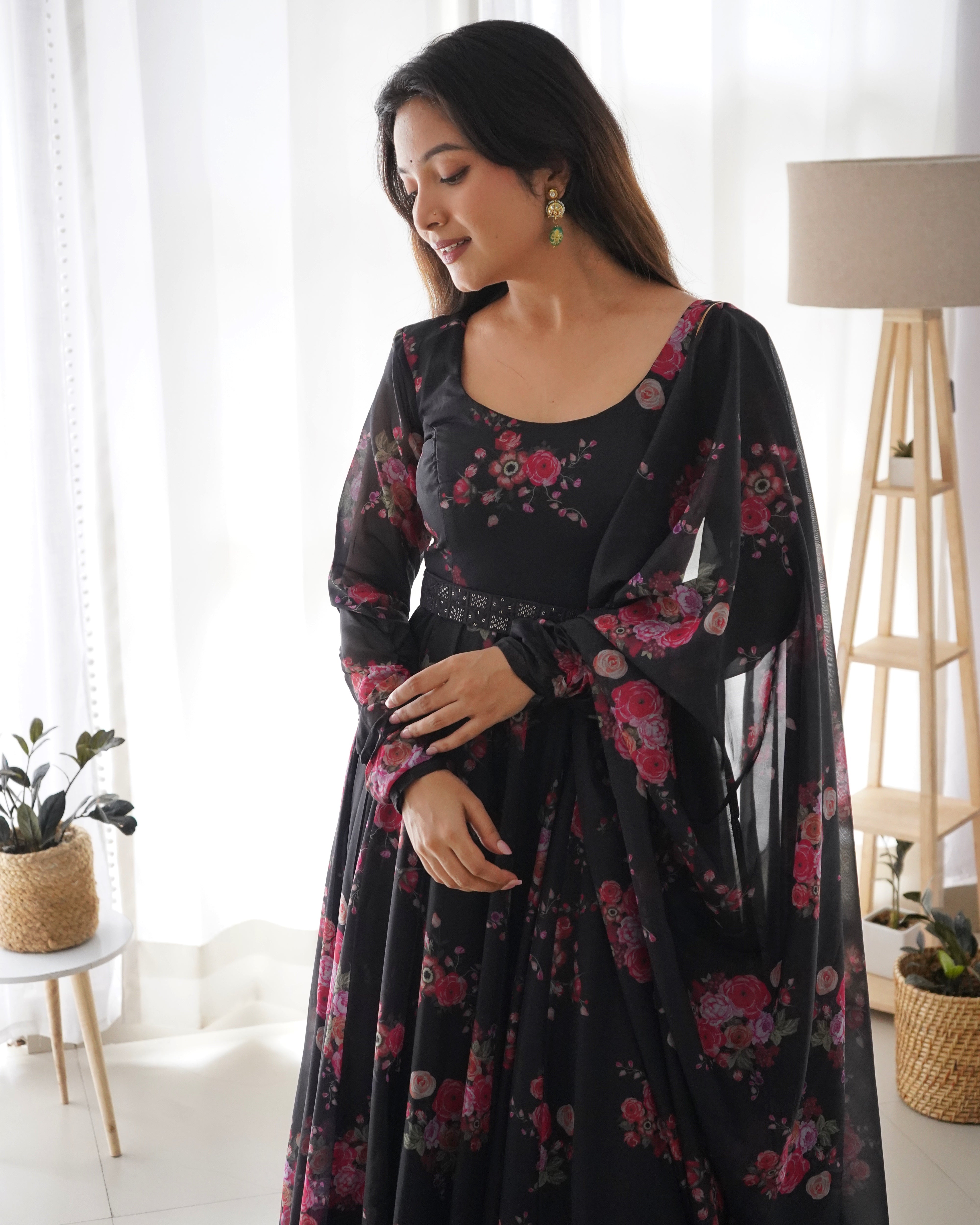 Wedding Wear Black Color Pure Soft Organza Silk Gown For Girls