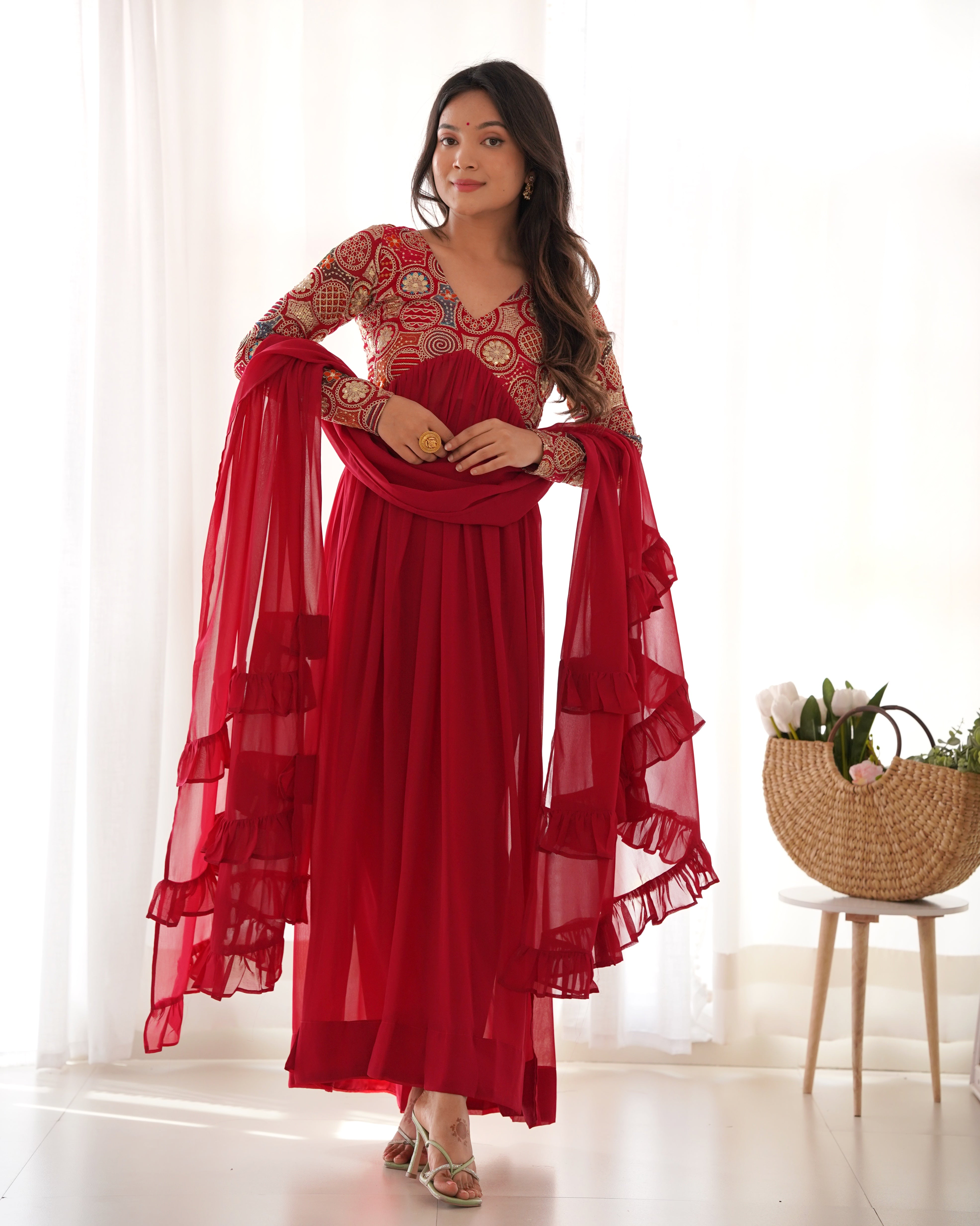 Wedding Wear Red Color Heavy Fox Georgette Gown For Girls