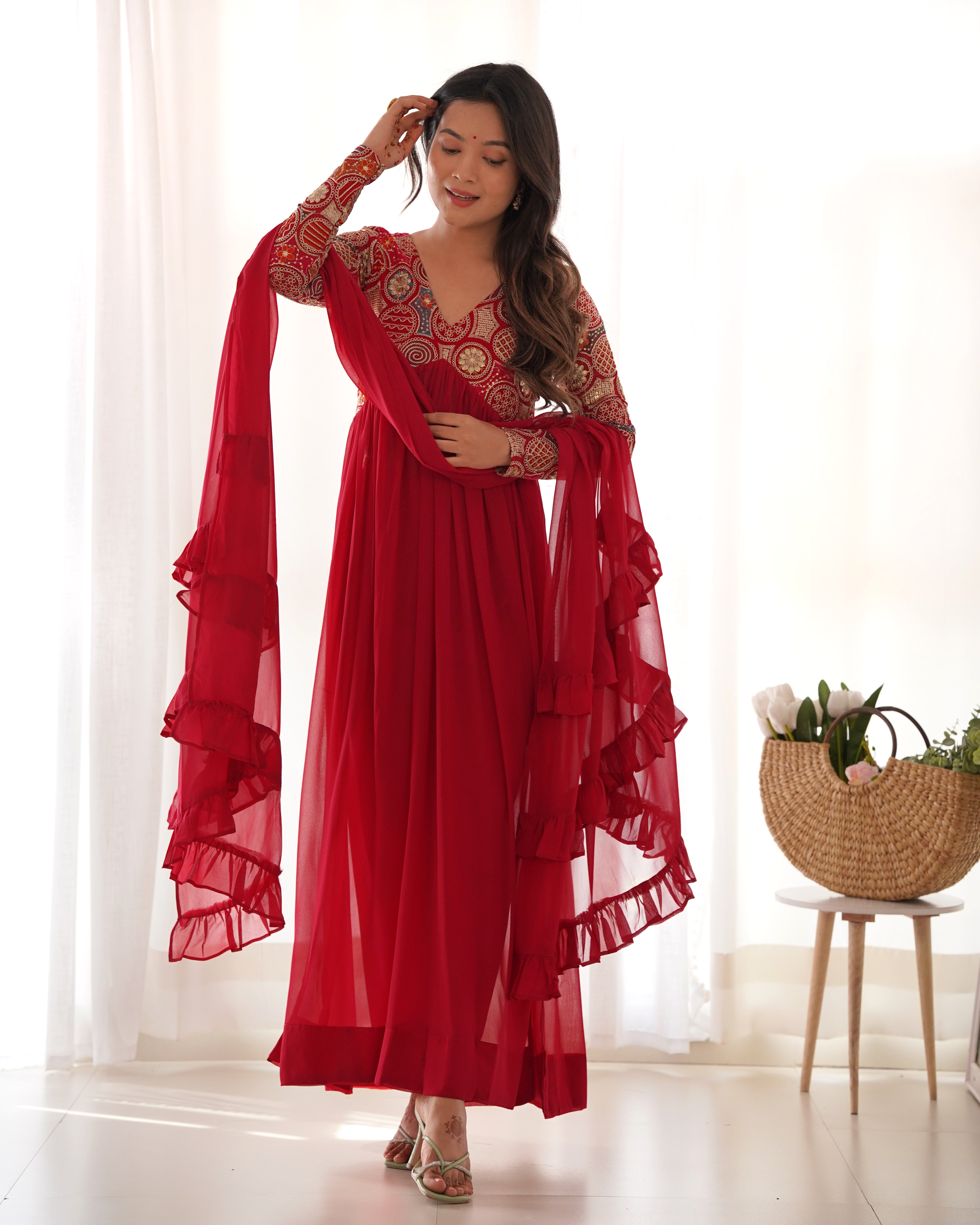 Wedding Wear Red Color Heavy Fox Georgette Gown For Girls