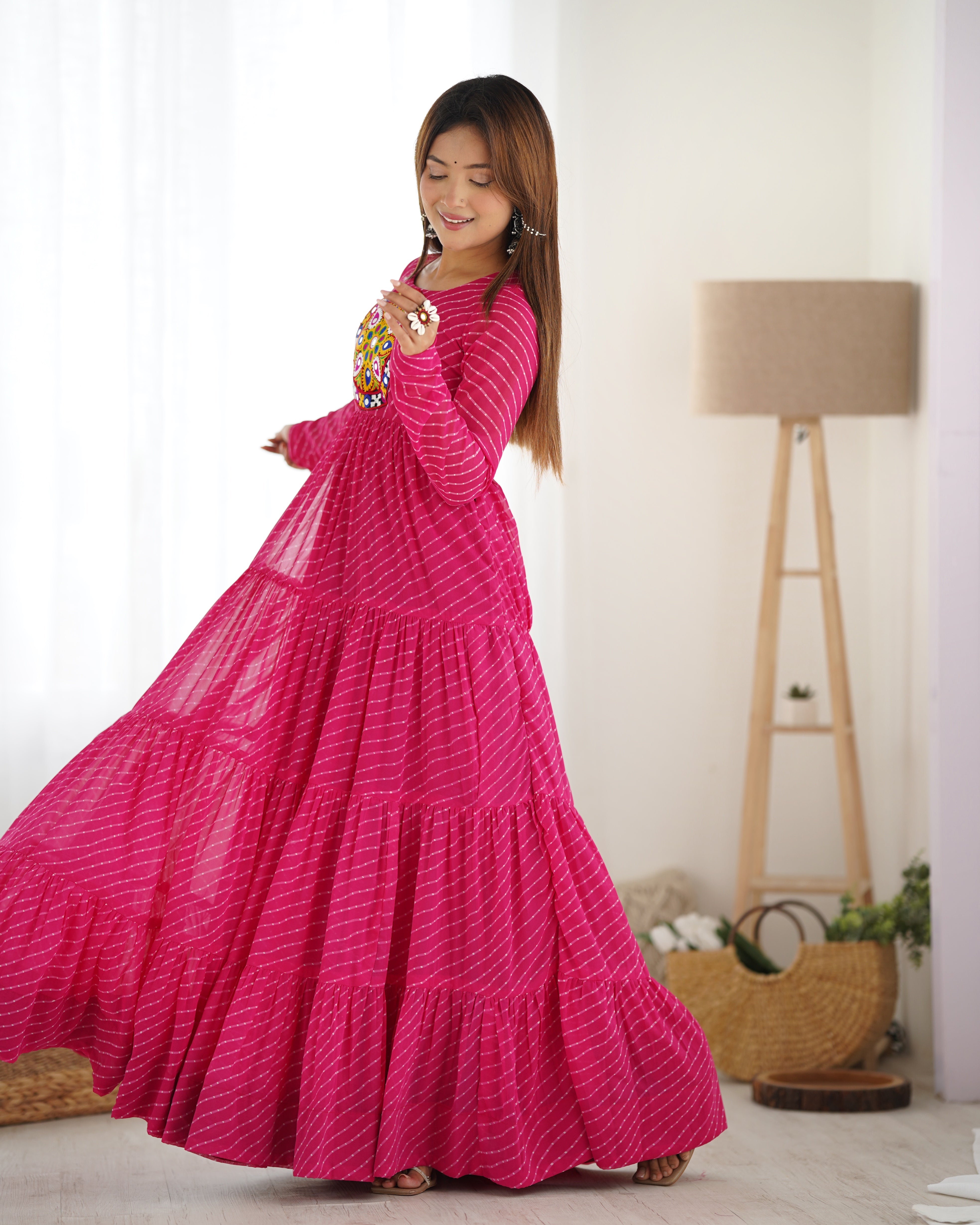 Party Wear Pink Color Heavy Fox Georgette Gown For Girls