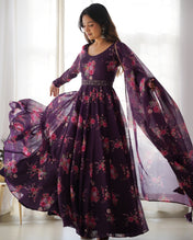 Festival Wear Wine Color Pure Soft Organza Silk Gown For Women