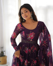 Festival Wear Wine Color Pure Soft Organza Silk Gown For Women