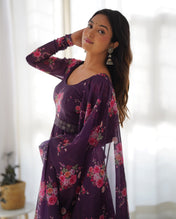 Festival Wear Wine Color Pure Soft Organza Silk Gown For Women