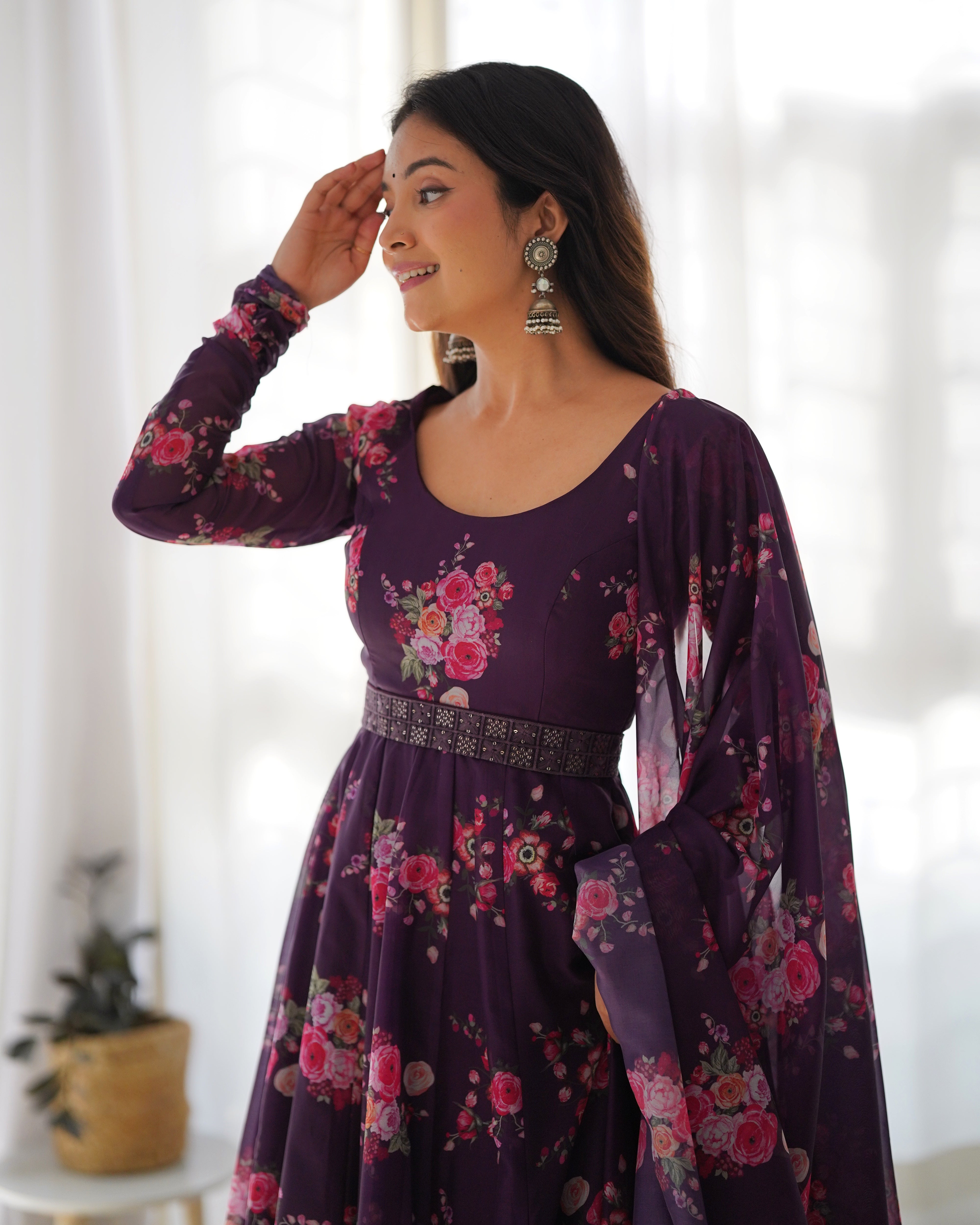 Festival Wear Wine Color Pure Soft Organza Silk Gown For Women