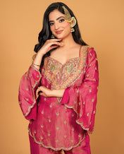 Party Wear Pink Color Silk Embroidery Sequence Suit For Girls
