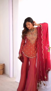 Party Wear Pink Color Silk Embroidery Sequence Suit For Girls