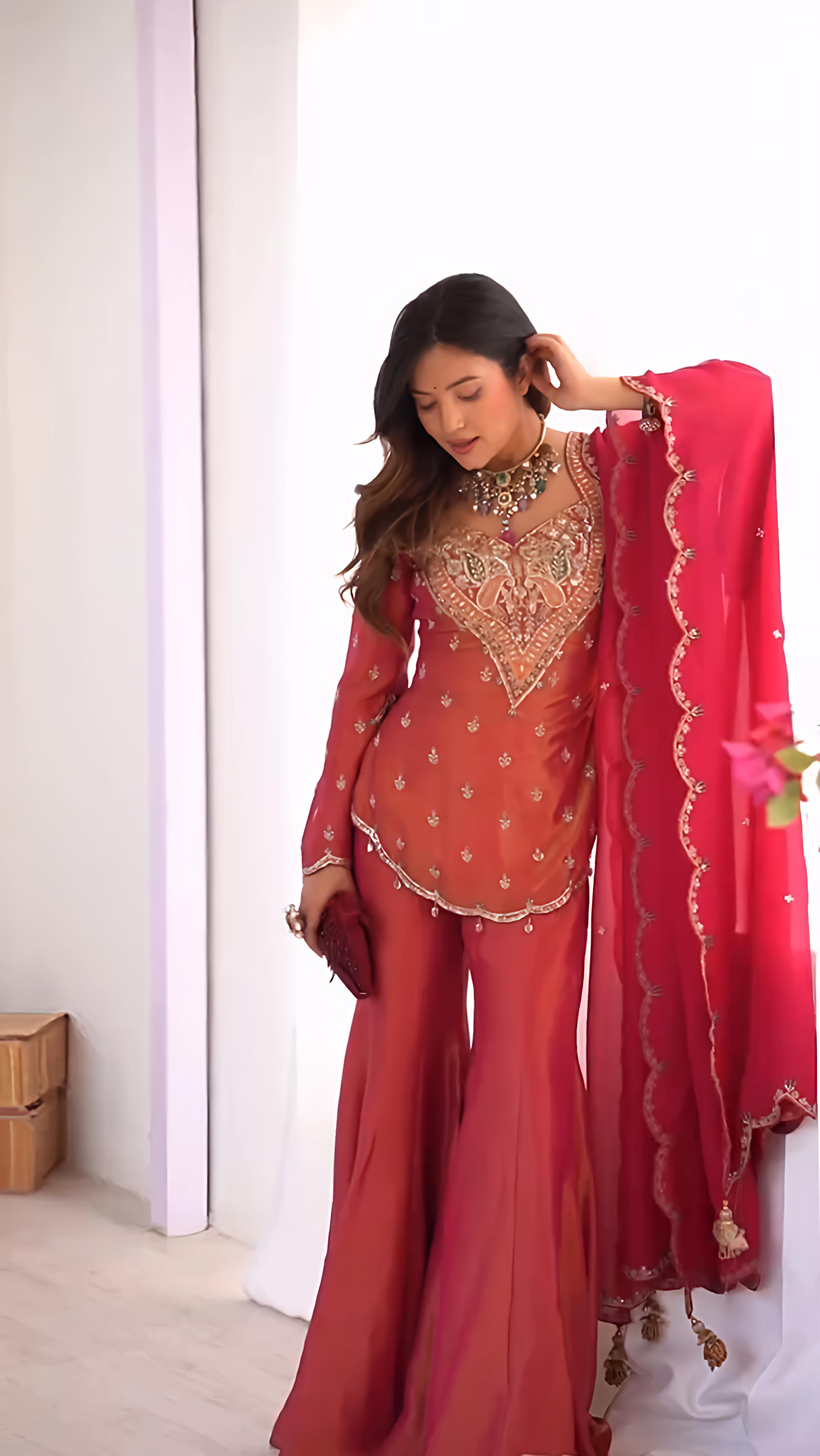 Party Wear Pink Color Silk Embroidery Sequence Suit For Girls
