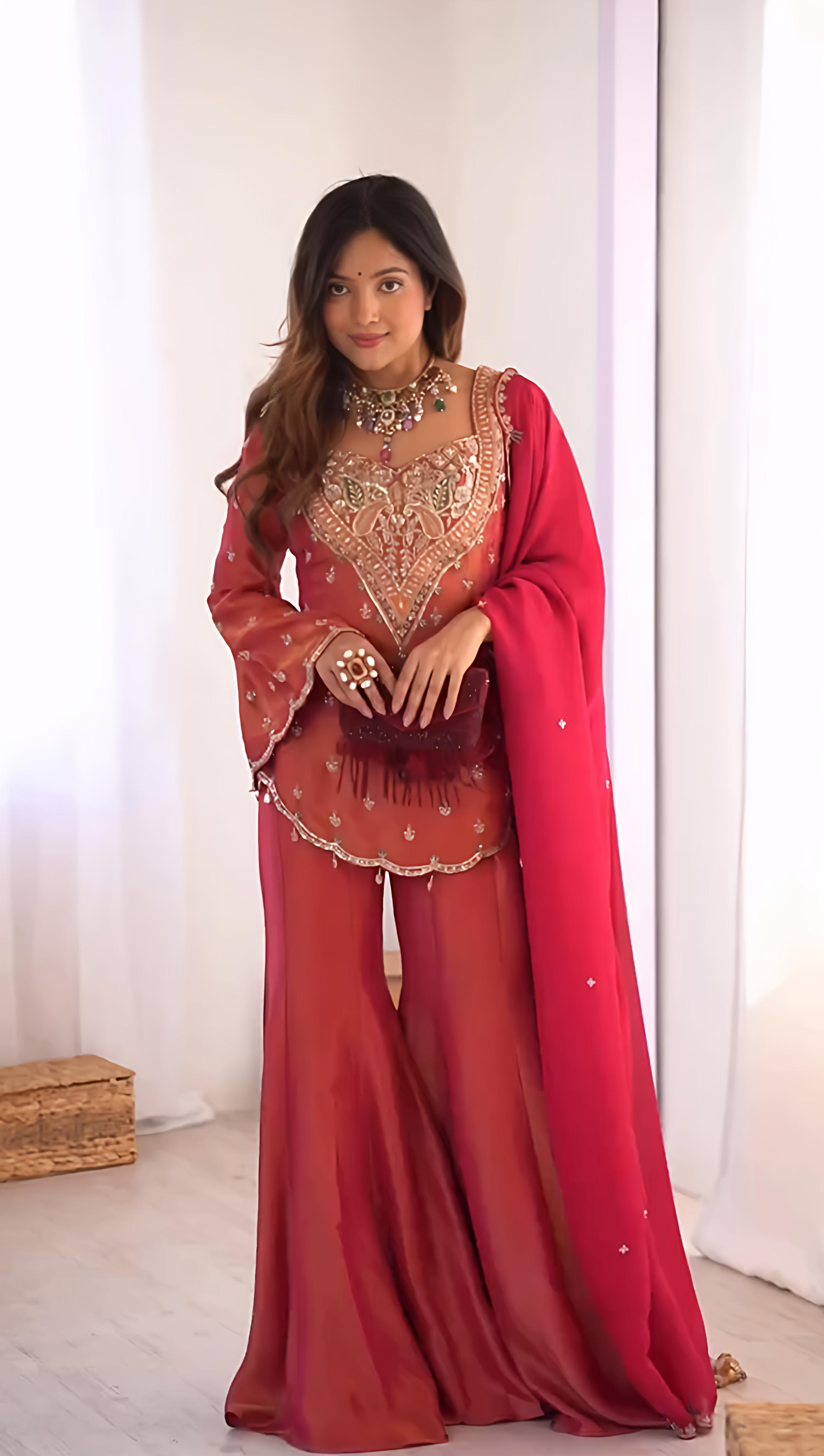 Party Wear Pink Color Silk Embroidery Sequence Suit For Girls