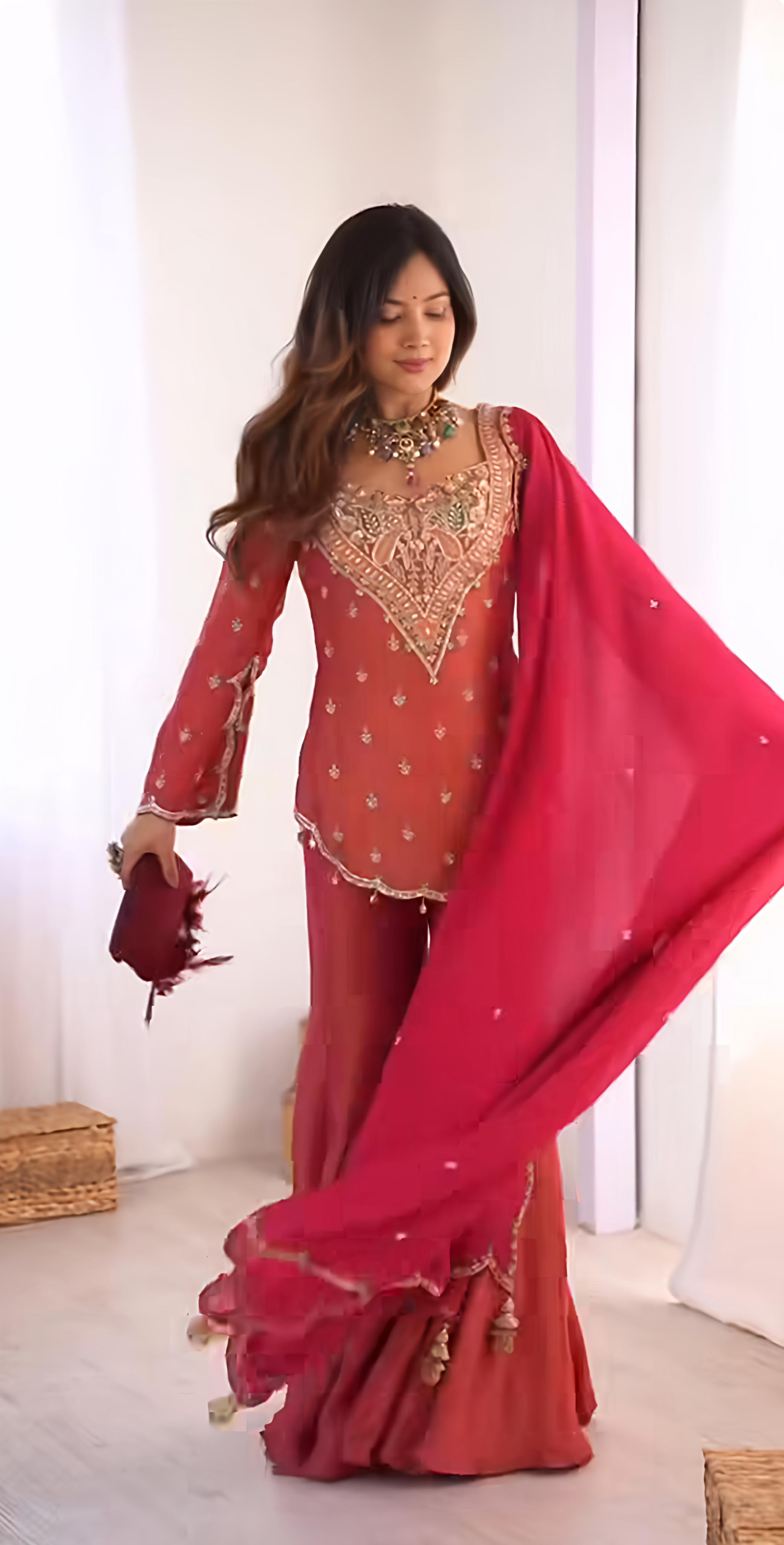 Party Wear Pink Color Silk Embroidery Sequence Suit For Girls