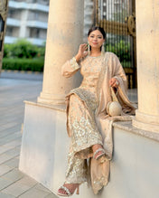 Wedding wear Cream Color Chinnon Silk Suit for girls