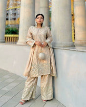 Wedding wear Cream Color Chinnon Silk Suit for girls